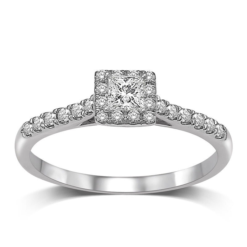 14K White Gold 1/4 Ct.Tw. Semi Mount Diamond Halo Engagement Ring