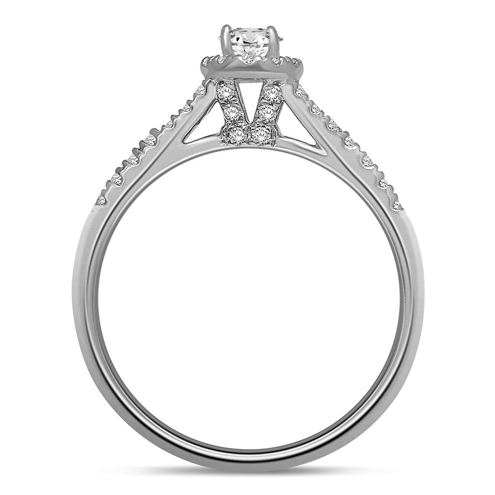 14K White Gold 1/2 Ct.Tw.Diamond Halo Engagement Ring
