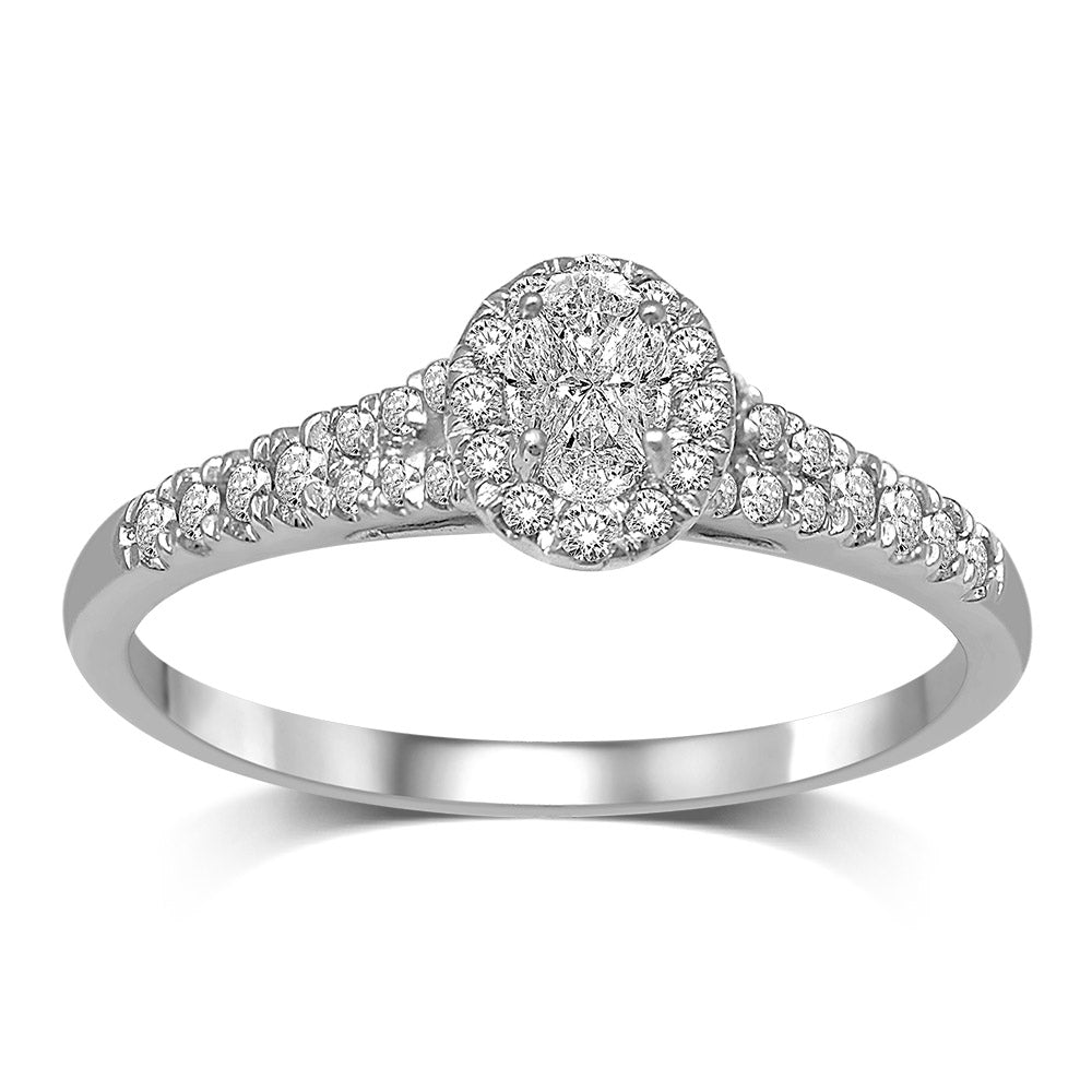 14K White Gold 1/2 Ct.Tw.Diamond Halo Engagement Ring
