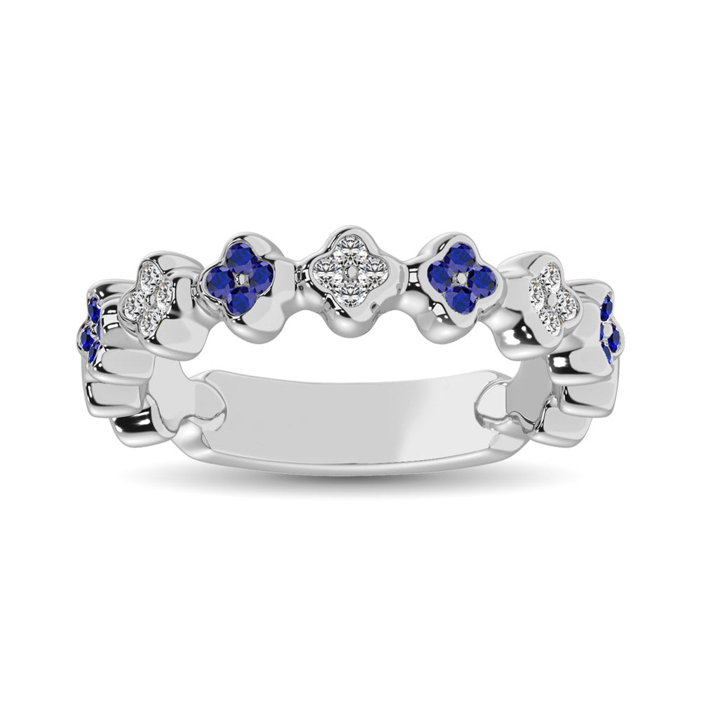 14K White Gold 1/3 Ctw Alternate Blue Sapphire & Diamond Stackable Band