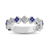 14K White Gold 1/3 Ctw Alternate Blue Sapphire & Diamond Stackable Band