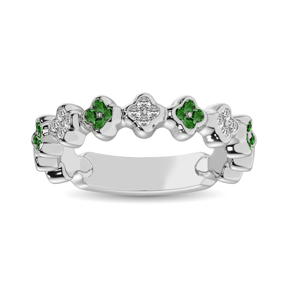 14K White Gold 1/3 Ctw  Alternate Tsavorite & Diamond Stackable Ring