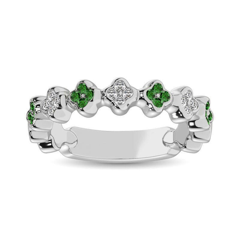 14K White Gold 1/3 Ctw  Alternate Tsavorite & Diamond Stackable Ring