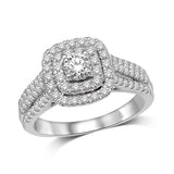 14K White Gold 1 Ct.Tw.Diamond Halo Engagement Ring