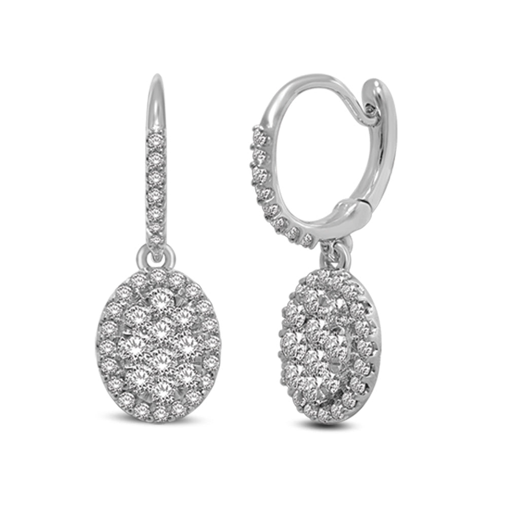14K White Gold 3/4 Ctw Diamond Drop Earrings