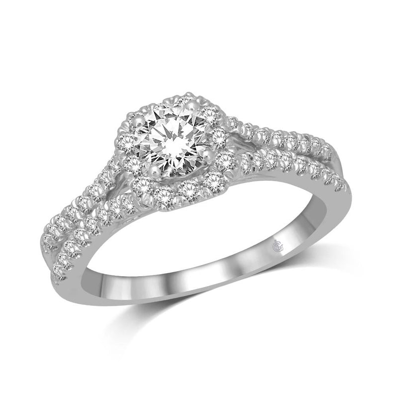14K White Gold 1 Ct.Tw.Diamond Halo Engagement Ring