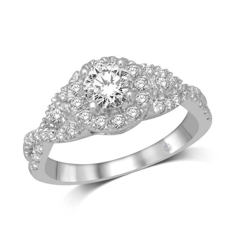 14K White Gold 1 Ct.Tw.Diamond Halo Engagement Ring