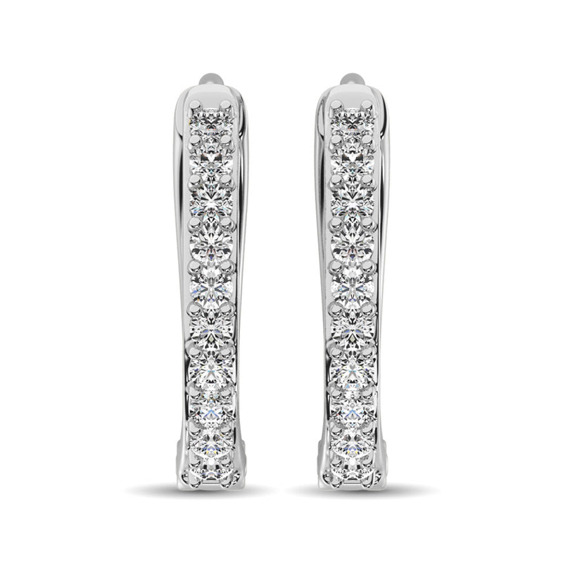10K White Gold 1/3 Ctw Diamond Hoop Earrrings