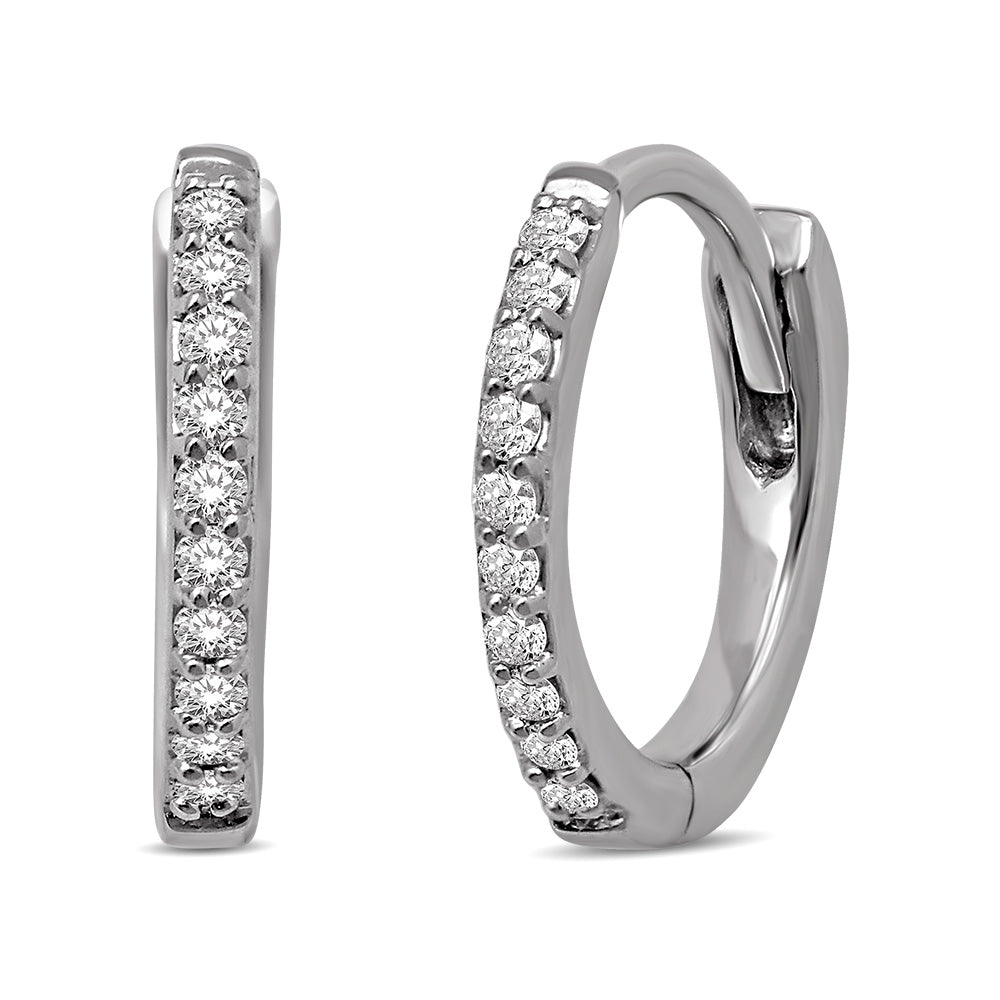 10K White Gold 1/10 Ctw Diamond Hoop Earrrings