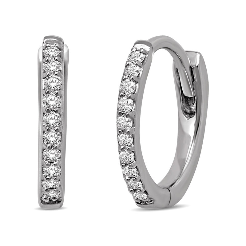 10K White Gold 1/10 Ctw Diamond Hoop Earrrings