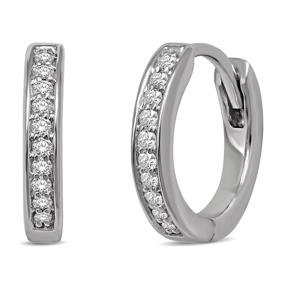 10K White Gold 1/10 Ctw Diamond Hoop Earrrings
