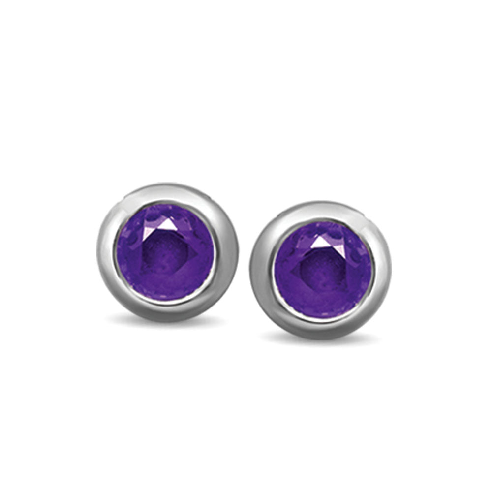 10K White Gold 1/6 Ctw Diamond Round Amethyst Stud Earrings