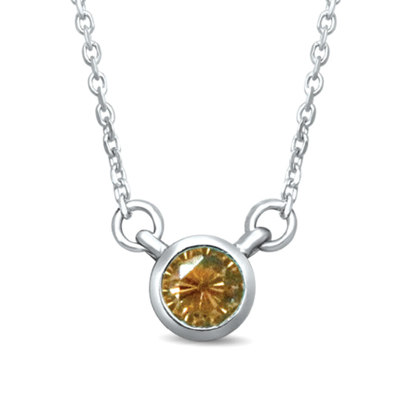 10K White Gold 1/10 Ctw Diamond Citrine Necklace