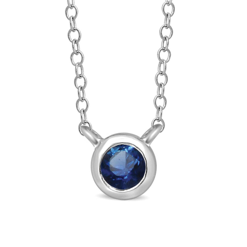10K White Gold 1/10 Ctw Round Blue Sapphire Necklace