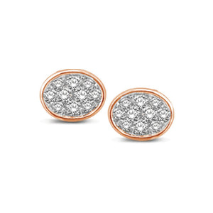14K Rose Gold 1/5 Ctw Diamond Oval Shape Flower Stud Earrings