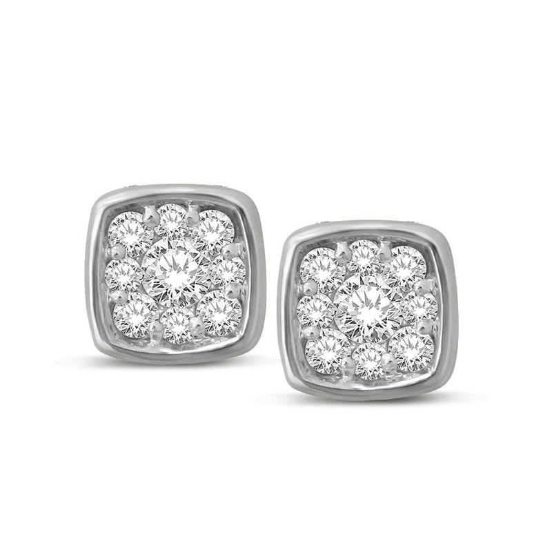 14K White Gold 1/5 Ctw Diamond Square Flower Earrings