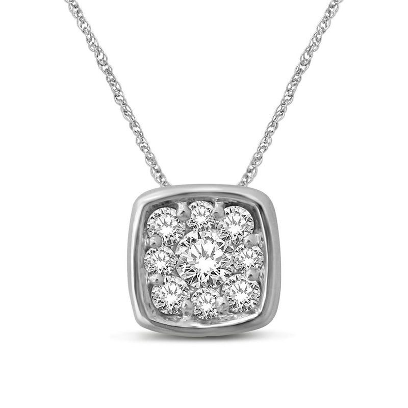 14K White Gold 1/6 Ctw Diamond Square Flower Pendant