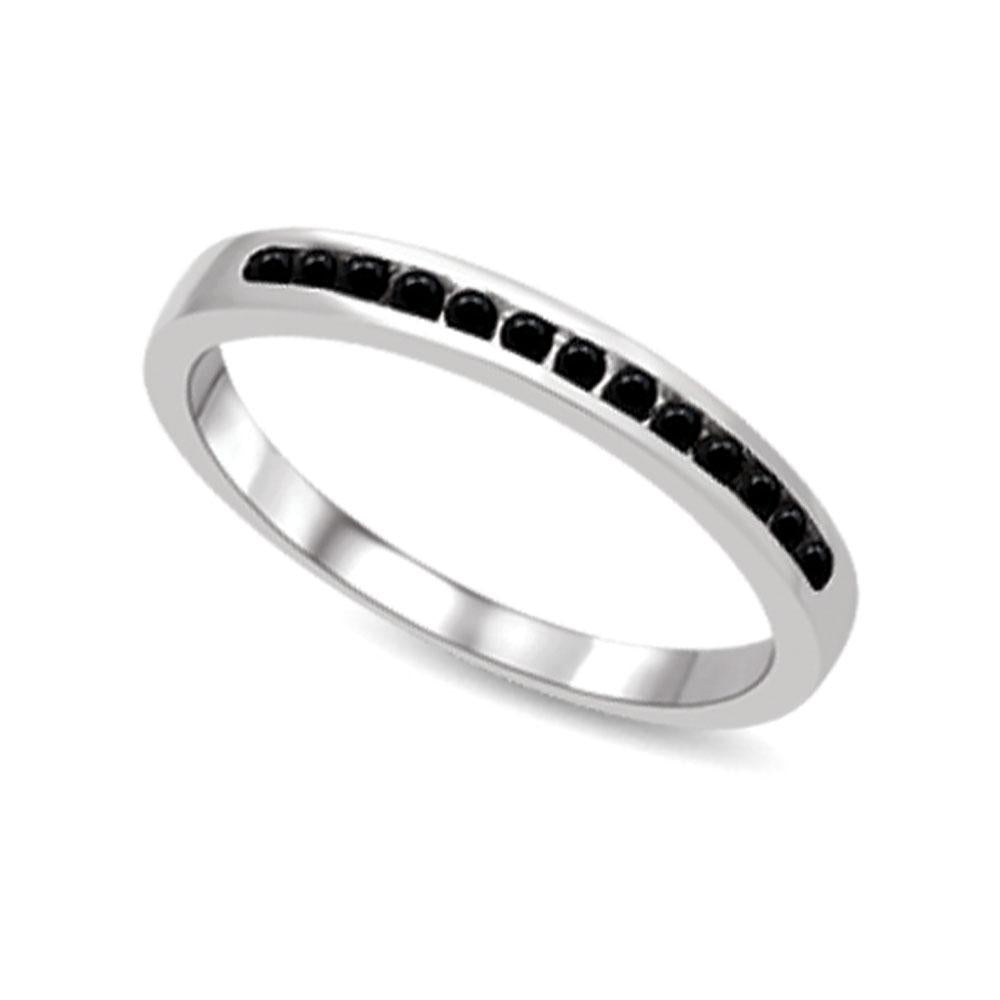 14K White Gold 1/6 Ctw Black Diamond Machine Band