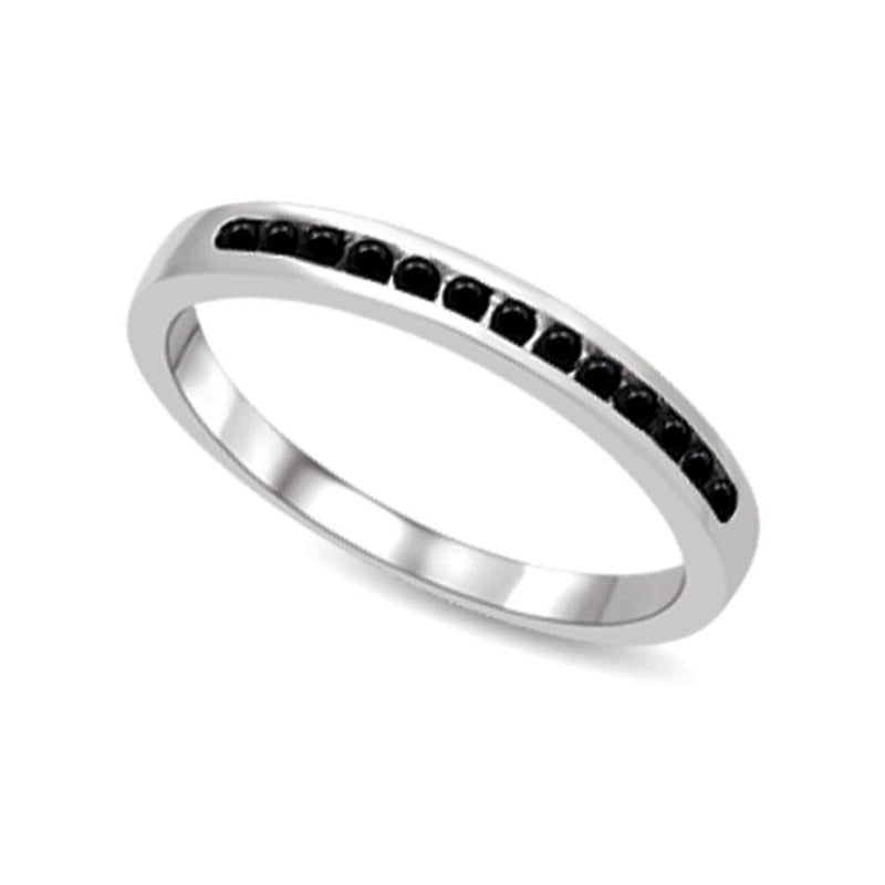 14K White Gold 1/6 Ctw Black Diamond Machine Band