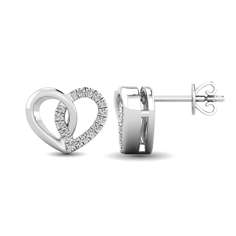 10K White Gold 1/10 Ctw Diamond Heart Earrings
