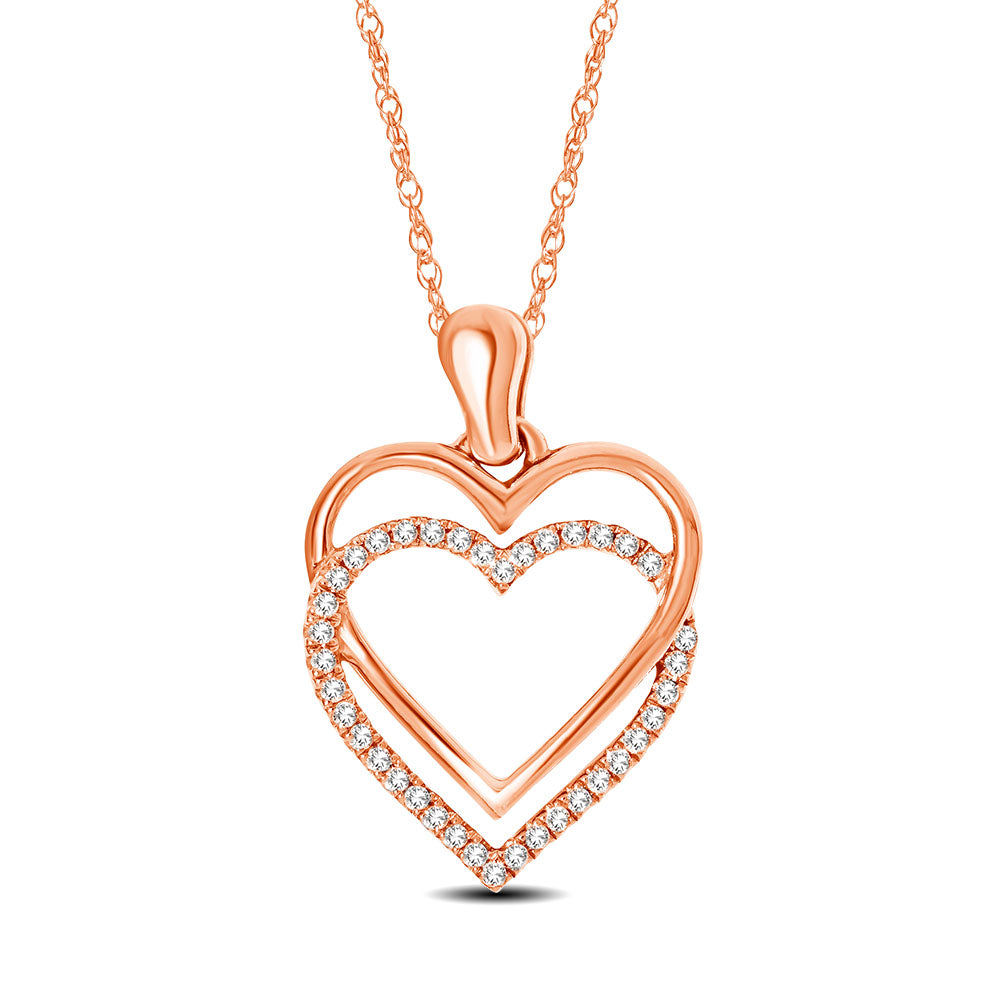 10K Rose Gold 1/10 Ctw Diamond Double Heart Pendant