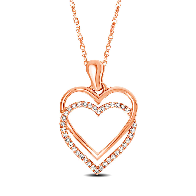 10K Rose Gold 1/10 Ctw Diamond Double Heart Pendant