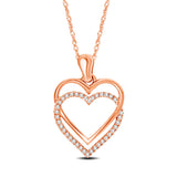 10K Rose Gold 1/10 Ctw Diamond Double Heart Pendant