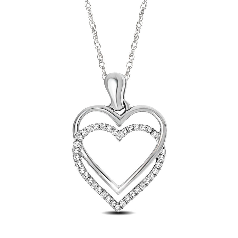 10K White Gold 1/10 Ctw Diamond Double Heart Pendant