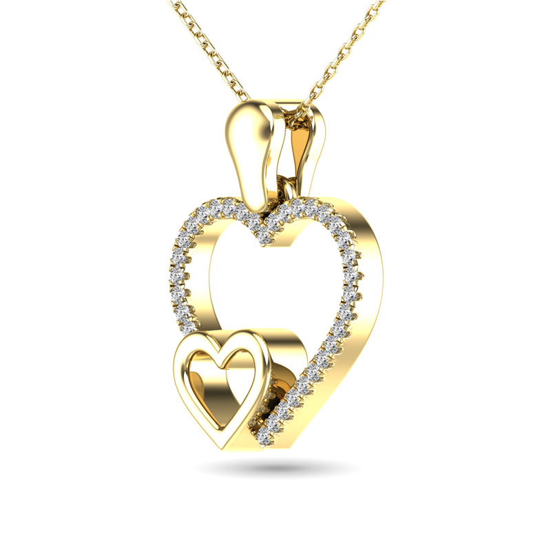 10K Yellow Gold 1/20 Ctw Diamond Double Heart Pendant