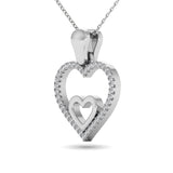 10K White Gold 1/10 Ctw Diamond Double Heart Pendant