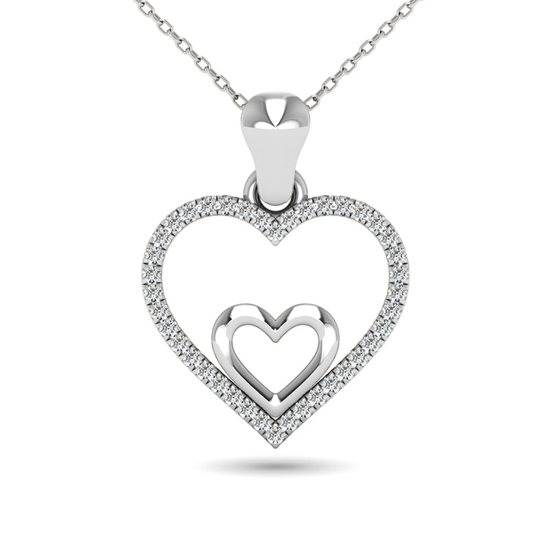 10K White Gold 1/10 Ctw Diamond Double Heart Pendant