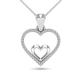 10K White Gold 1/10 Ctw Diamond Double Heart Pendant
