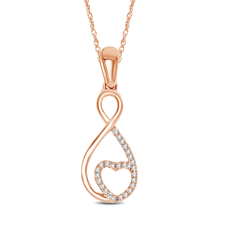 10K Rose Gold 1/20 Ctw Diamond Infinity with Heart Pendant