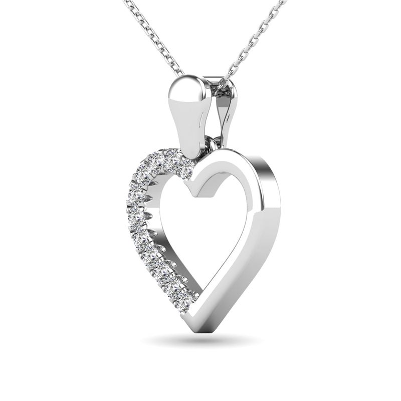 10K White Gold 1/10 Ctw Diamond Heart Pendant