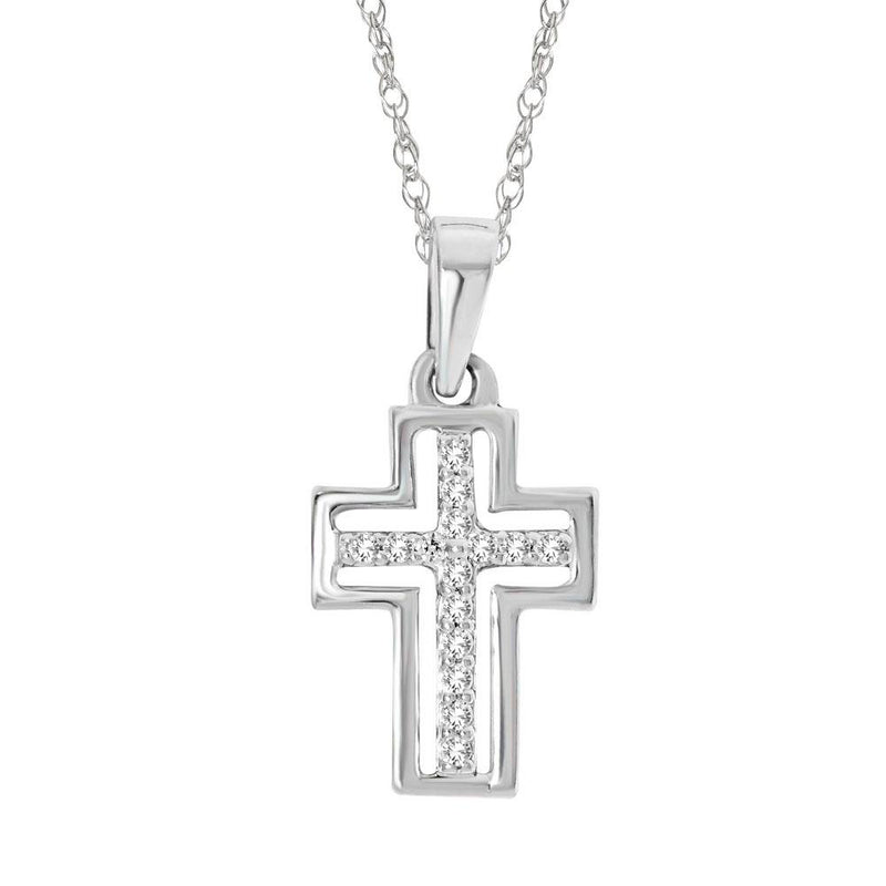 10K White Gold 1/20 Ctw Diamond Cross Pendant