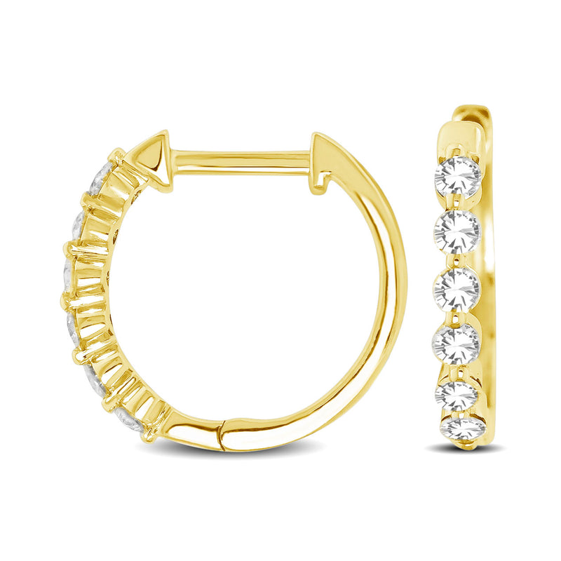 14K Yellow Gold 1/4 Ctw Diamond Hoop Earrings