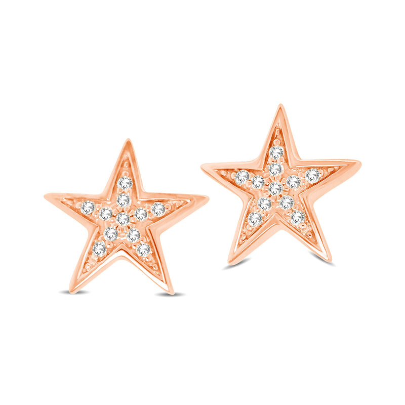 10K Rose Gold 1/20 Ctw Diamond Twinkle Star Earrings
