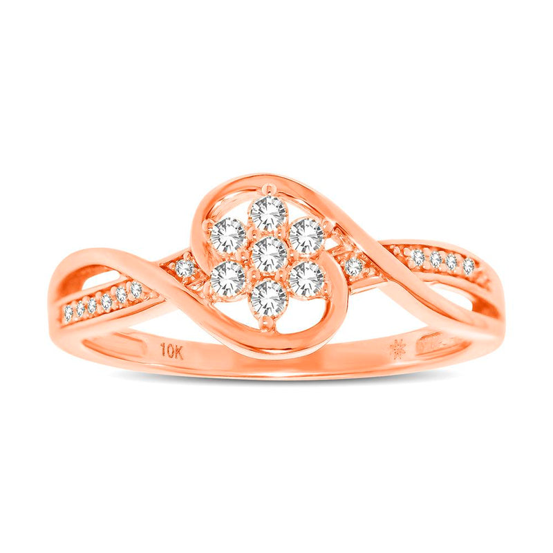 10K Rose Gold 1/5 Ctw Diamond Flower Ring