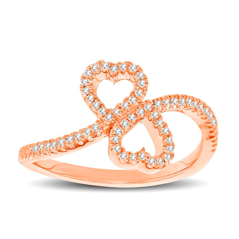 10K Rose Gold 1/5 Ctw Diamond Double Heart Ring