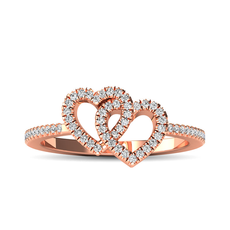 10K Rose Gold 1/5 Ctw Diamond Double Heart Ring