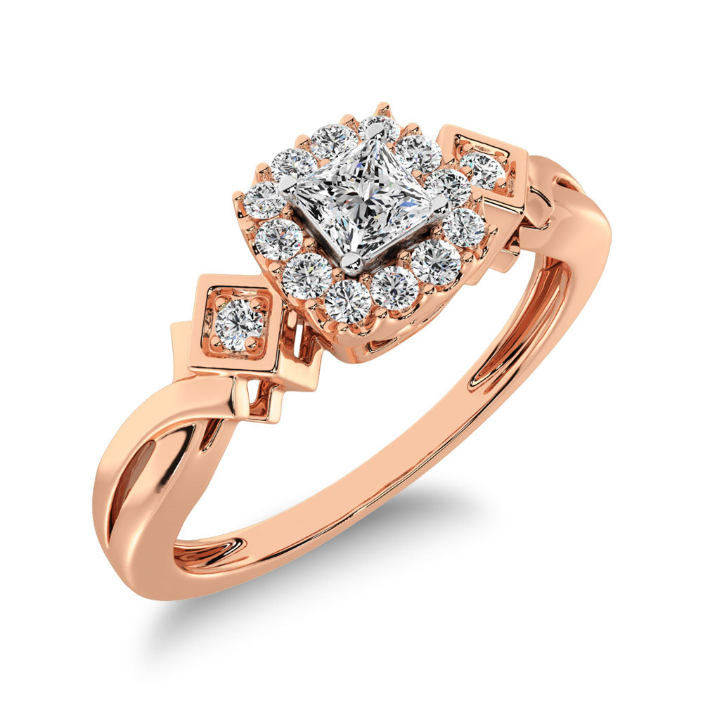 10K Rose Gold Princess Cut Diamond 1/5 Ct.Tw. Engagement Ring