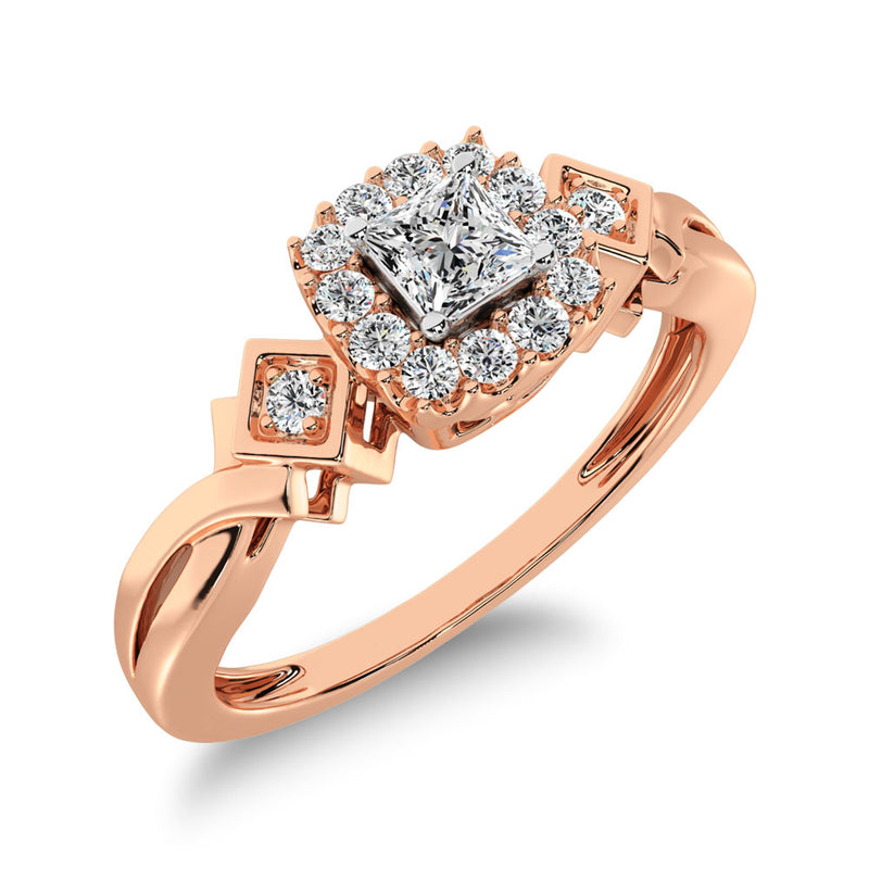 10K Rose Gold Princess Cut Diamond 1/5 Ct.Tw. Engagement Ring