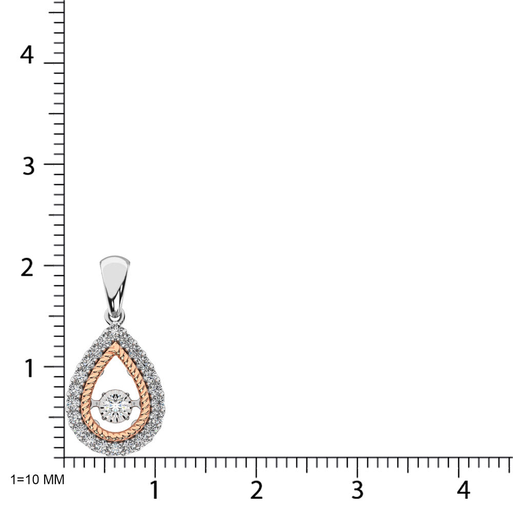 10K Two Tone 1/4 Ctw Tearshape Moving Diamond Pendant