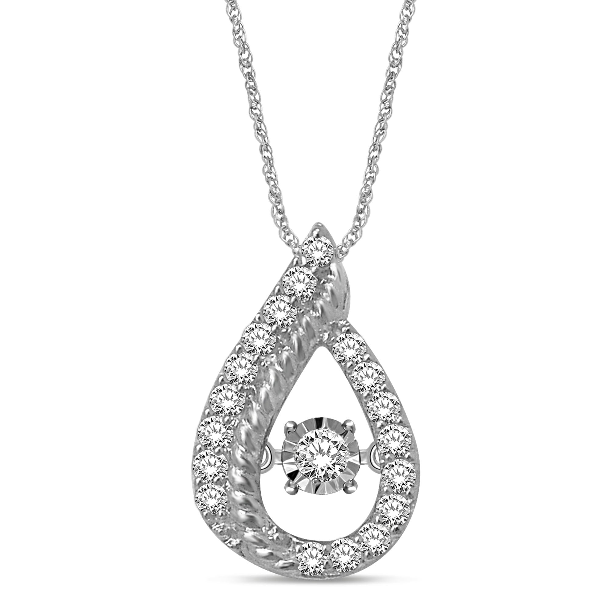 10K White Gold 1/4 Ctw Tear Shape Moving Diamond Pendant