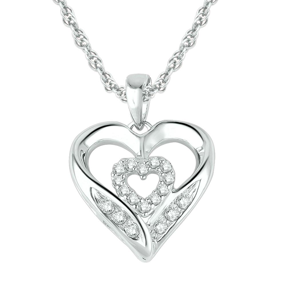 10K White Gold 1/20 Ctw Diamond Heart Pendant