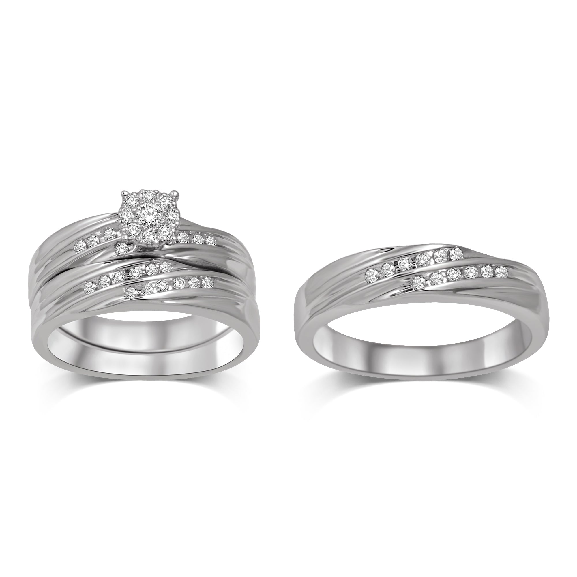 Composite Diamond 1/3 Ctw Trio Ring Set in Sterling Silver