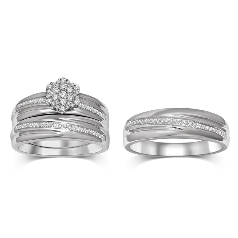 Composite Diamond 3/8 Ctw Trio Ring Set in Sterling Silver