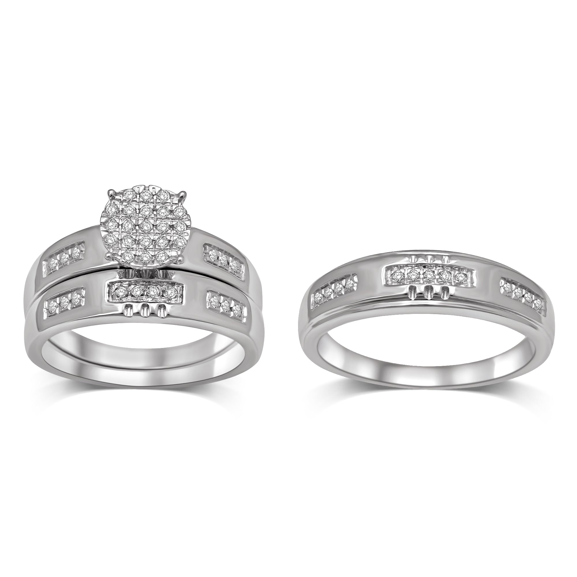 Diamond  1/3 Ctw Flower Trio Ring Set in Sterling Silver