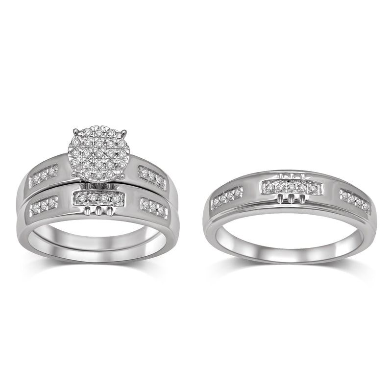 Diamond  1/3 Ctw Flower Trio Ring Set in Sterling Silver