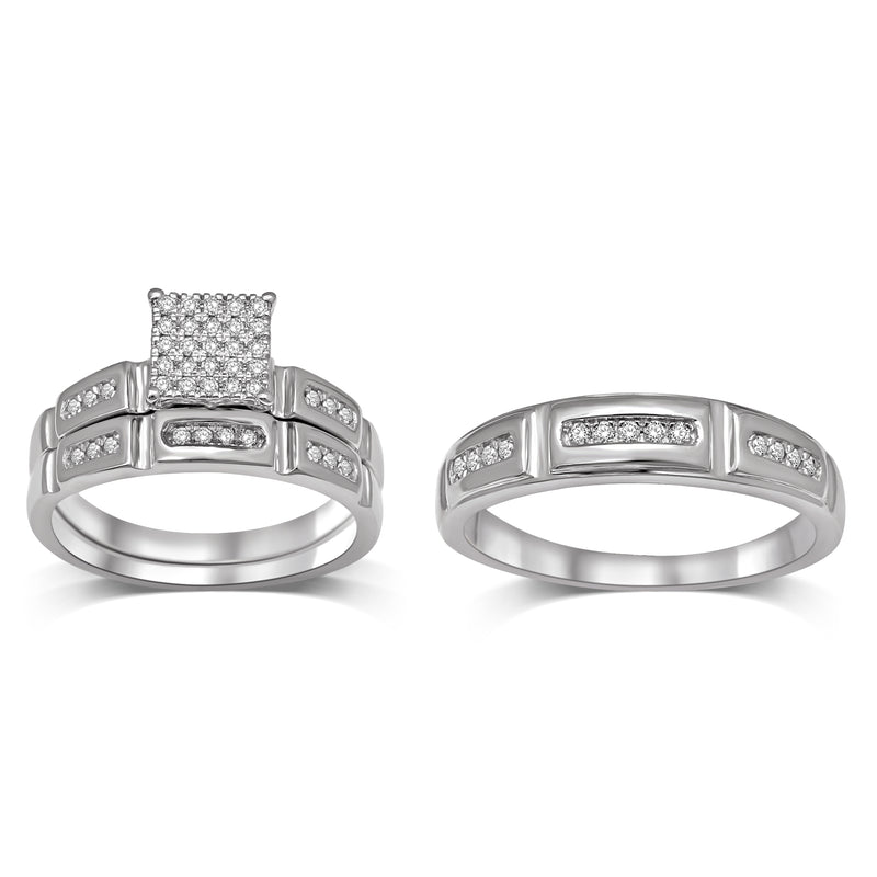 Square Frame 1/3 Ctw Diamond  Trio Ring Set in Sterling Silver